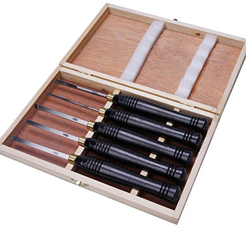 Drechseleisen-Set 5-Teilig HSS Holz-Schnitzwerkzeug Drechseln Werkzeug Meißel Holzverarbeitung Set Mit Buchenholzgriff Und Holzkiste