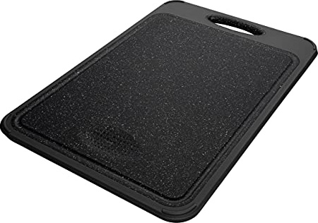 Rockingham Forge RF-4027GS dubbelsidig skärbräda av plast med sidor av rostfritt stål och svart graniteffekt – 27 x 1,5 x 40 cm, köttbräda, köksbräda