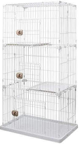 Iris Ohyama, Gabbia, Parco, Recinto, Cuccia con 3 porte e 3 livelli per cane, gatto, L93 x P63 x H178 cm, PEC-903, Bianco