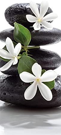 A.Monamour Türtapete Selbstklebend Türfolie Türposter 3D Weiße Orchidee Auf Einem Haufen Schwarzer Spa Steine ​​Zen Vinyl Folie Türdeko Tapete Wandbild Türaufkleber Türtattoo 77 x 200 cm