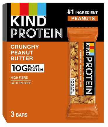 KIND Protein Bars, Gluten Free Snack Bars, Crunchy Peanut Butter, High Fibre, Healthy Snack, Source of Protein, No Artificial Colours, Flavours or Preservatives, Multipack 3 x 42g