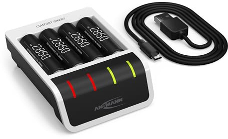 Ansmann Akku-Ladegerät Comfort Smart inkl. 4X AA Akkus 2850mAh - Automatik Batterieladegerät mit Perfect-7-Ladetechnologie & Repair-Modus