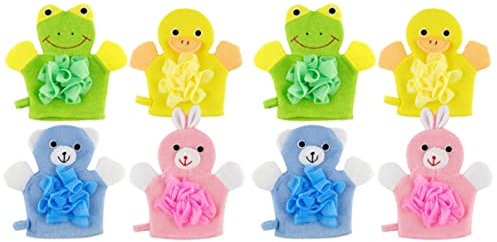FRCOLOR 8stücke Cartoon-badehandschuhe Für Mädchen Exfolierende Waschhandschuhe Bunten Tierdesigns Gelbe Frosch Hase Blaue Bär Sanfte Und Peeling Für Empfindliche Kinderhaut