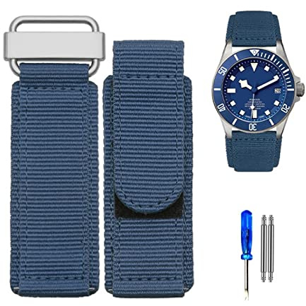 AEMALL 22 mm 24 mm Nylon Uhrenarmband für Seiko Tudor Rolex BR Klettverschluss Sportarmband Stahlschnalle NATO Armband Schwarz Blau (Farbe: 28 mm, Größe: 22 mm)