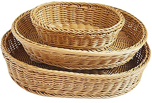VIXPET 1Pcs Fruit Bread Basket Wicker Rattan Oval Shape Fruit Bread Basket, Woven Storage Basket, Oval Storage Basket for Fruit, Vegetable, Bread, Cookies, Candy