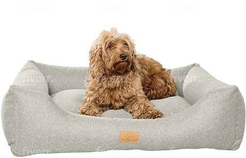 Tagträumer Hundebett Amy, waschbar, grau, kuschelig für kleine, mittelgroße und große Hunde, ergonomisches Hundesofa, Bezug aus Polyester mit Recyclinganteil (hellgrau L (75x 55 x 20))