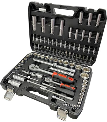 Autojack 94 Piece Socket Set, 1/2 1/4 Drive Bits, Quick Release Ratchet Wrench