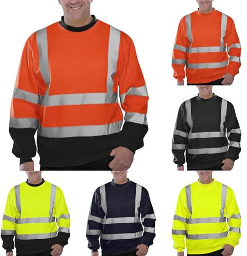 Darringls Felpa di sicurezza da uomo con strisce riflettenti, giacca di avvertimento, abbigliamento da lavoro su strada, a maniche lunghe, felpa di sicurezza, F arancione., S