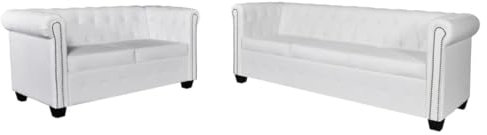 Hovothy Chesterfield-Sofas 2-Sitzer und 3-Sitzer Kunstleder Weiß Chesterfield Sessel Wohnzimmer Möbel Wohnzimmer Couch Wohnzimmer Sofa Sitzgarnitur Wohnzimmer Kunstleder Sofa Chesterfield Sofas