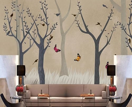 gimas Vintage Nostalgia Woods Forest Boys Girls Effect 3D Black and White Nostalgic Abstract Woods Butterfly Birds Grey Silver Graffiti Living Room Bathroom Bedroom Kitchen Wallpaper