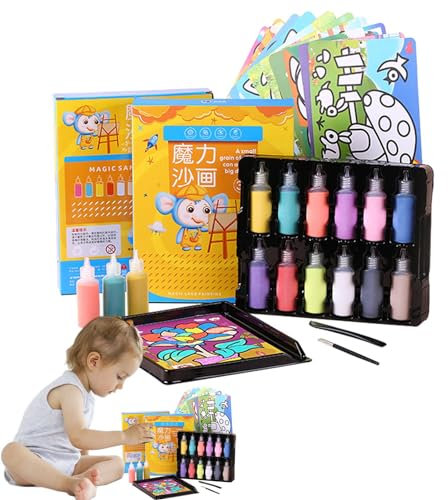 TARAKO Sandmalerei-Bastelset,Szenische Sand-Sets - 12 farbige Sandbilder mit verschiedenen Sandbildern, Bildkarten, farbiges Sandset, Lieblingsgeschenke für Kinder