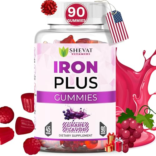 Made in USA 90 Iron Gummies For Women Anemia - Vegan, Gluten Free & Immune Support Iron Supplement Gummies (Grape) - Chewable Iron Gummies for Men - Kids iron Gummies for Kids with Vitamin C, A & Zinc