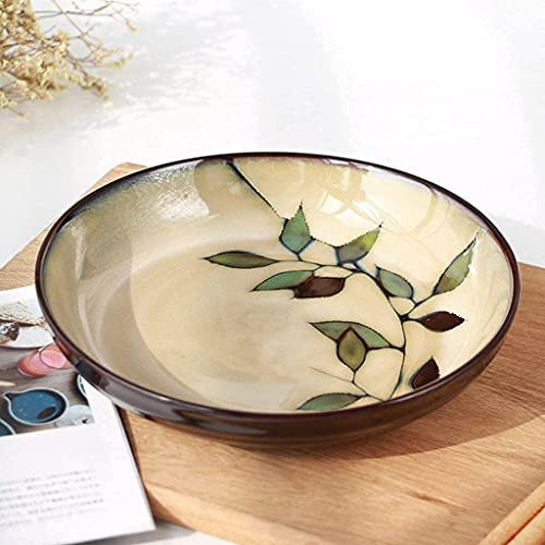 Juego de vajilla para Cocina y Comedor, Ensalada de Frutas, Plato de Sopa de Ramen, Estilo Creativo, Hojas de bambú pintadas a Mano, Plato de cerámica, Plato Hondo Redondo Retro,