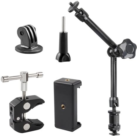 TECDW 11 Inch Adjustable Magic Arm with Super Clamp, 360° Ball Heads, Articulated Arm with 1/4 Inch and 3/8 Inch Thread Holes, Clamp for Tripod, Monitor, Camera