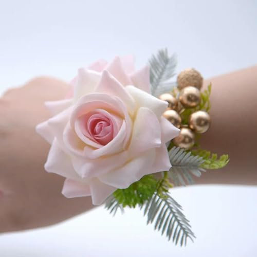 RIDAEX 3 Stück künstliche rosa Rosen Blumen Handgelenk-Corsage Brautjungfer Hochzeit Hochzeit Zubehör Handgelenk-Blume für Hochzeit