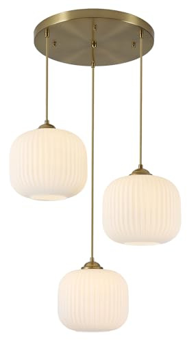KCO Éclairage Lustre à 3 lampes en grappe dorée - Lustre vintage en verre laiteux - Plafonnier en laiton - Lustre suspendu en globe pour salle à manger, cuisine