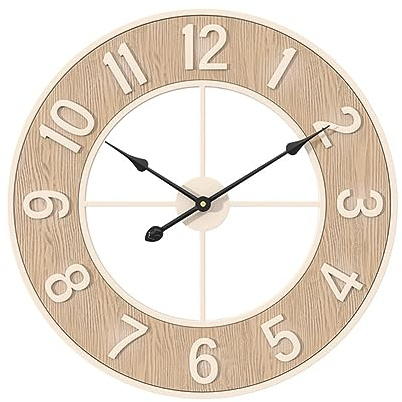 Lidzopas 60 cm große Wanduhren, Holzmaserung, leise Wanduhr im Vintage-Look, Uhr mit arabischen Ziffern für Schlafzimmer, Küche