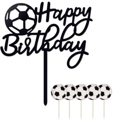 JEKUGOT Football Cake Topper, Happy Birthday Football Black and White Party Decoration, Cake Toppers for Boys, Football Birthday Decorations，Football Cake Decorations for Boys Men Father's Day