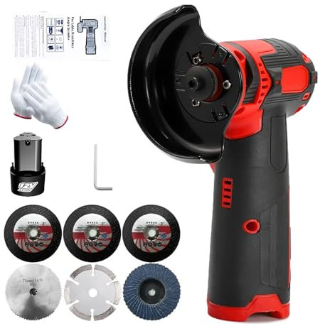 Mini Winkelschleifer,Professional Akku Winkelschleifer,Akku Winkelschleifer Set Mit 2 x 4500mAh Batterien, 19500rpm,Trennschleifer,Geeignet zum Schneiden und Polieren von Holz,Stahl (Rot, 4500mah)
