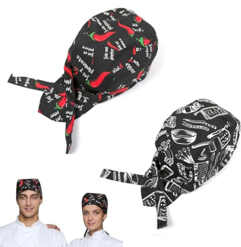 Bandana Uomo, 2 Pezzi Berretti da Cuoco,Cappellino da Chef,Cappello Cucina Regolabile,Cap da Chef,Cappelli da Catering,per Donna Uomo
