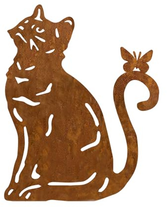 Ricihene Rostiger Katzen-Gartenpfahl 12 Fuß hohes rostiges Metall, dekorative rostige Optik, rostige Tierstatue, Katzensilhouette aus Metall für Hof, Rasen, Garten, Außenbereich(Metall-Katze)