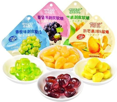 Peel fudge 8 kinds of fruit candy,Lychee Mango candy,Gummy Candy,50% juice content,Chinese snack gifts,Healthy dessert,Delicious snacks,snack foods,sweet snacks (Mixed flavors,2packs)