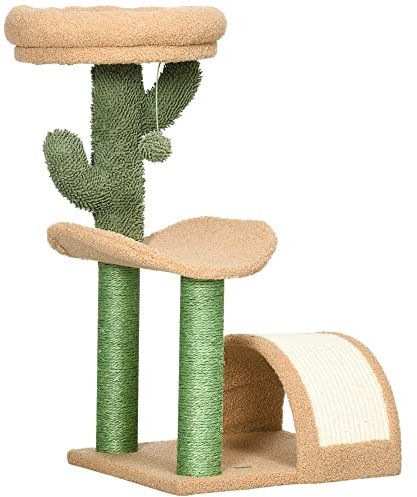 PawHut Kratzbaum klein Katzenkratzbaum Kratzstamm für Katzen unter 4 kg mit Katzenkratzbrett, Kratzbaum, Katzenreizball 40 x 35 x 72 cm Braun
