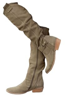 Agiyenna Tinta Unita Stivali da Donna Alti al Ginocchio Stivali da Cowboy Cerniera Comodi Stivali con Tacco Spesso Tacco Basso Stivali Invernali Casual Alla e Pratici Stivali Lunghi Stivali Western