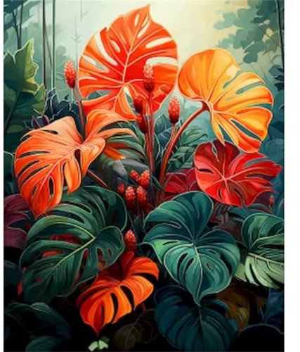 Senyanr Kit de Peinture Numero Enfant 55x70cm,DIY Frameless Plantes à feuilles caduques Acrylique peinture numero Adulte avec Pinceaux,Paint by Numbers sur Toile Artisanat pour Décoration de Maison