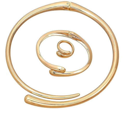 Cubahop Geometrische Metall Choker Halsketten Armreifringe Set Glatte Halskette Kette Schmuck Einstellbar für Frauen (Golden)