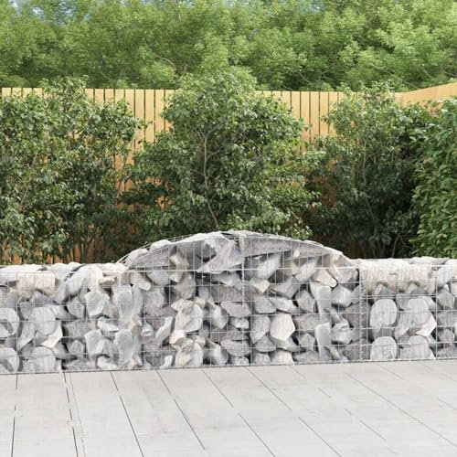 Gecheer Paniers à Gabions Arqués 15 pièce 300x50x60/80 cm Fer Galvanisé, Mur à Gabion Clôture en Maille, Panier de Gabion pour Jardin, Terrasse et Extérieur Décorative