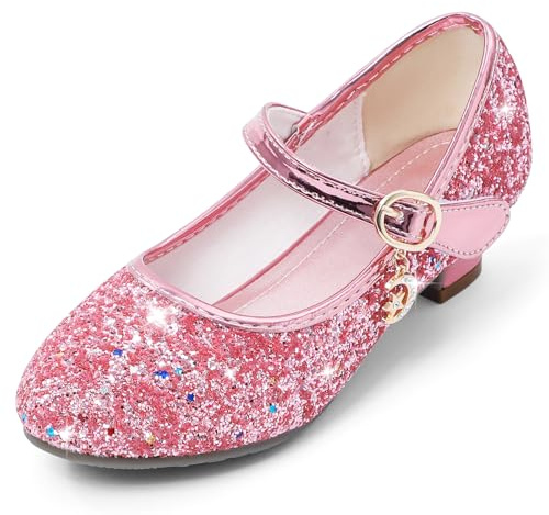 Cheerful Mario 5-10 Years Kids Girls Mary Jane Princess Court Shoes Sparkly Glitter Wedding Party Pink 9 UK Child