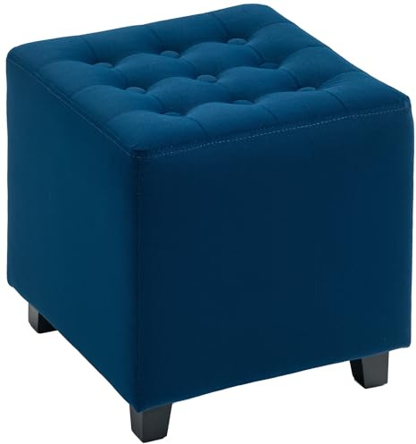 HOMCOM Small Footstool Ottoman, Velvet Footrest, Square Foot Stool with Rubber Wood Legs and Padded Seat for Living Room, Bedroom, Entryway, 35 x 35 x 35cm, Blue