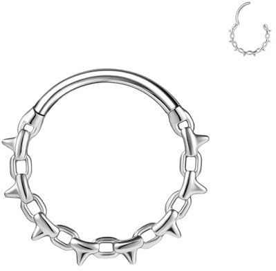 BodyAce 16G Nasenpiercing Septum Reifen Edelstahl Ohrring für Frauen Männer Tragus Piercings Helix Conch Piercing Nase Lippen Ohr Schmuck [Spike Kette;8mm]