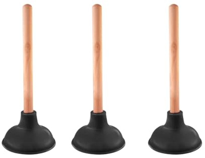 SDMAX Heavy-Duty Toilet Plunger, Ergonomic Wooden Handle, Rubber Suction Cup, Portable And Lightweight, Easy To Clean, Unblocker For Bathroom, Kitchen, Shower And Sinks (3PCS)