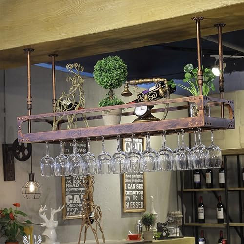 WXZXWXZX Weinregal Metall mit Weinglashalter Hängend Bar Regal Wand Flaschenregal Schmal Weinschrank Barschrank Wine Rack Weinständer Küchenregal für Hausbar Bartheke Wohnzimmer(Copper,100cm(39.4in))