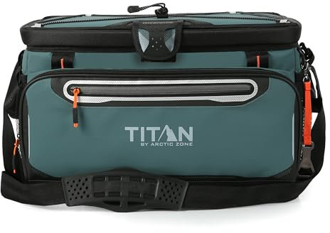 Titan by Arctic Zone Zipperless Soft Sided Cooler with HardBody Liner and SmartShelf, Insulated Bag with Shoulder Strap and Bottle Opener for Beach, Picnic, and Travel, 48 Can Capacity, Jungle Hunt