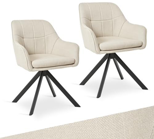 Goeurvant Drehstuhl Esszimmer Beige mit Armlehne, 2er Set drehbarer esszimmerstuhl, Küchenstuhl,Polsterstuhl, aus Polyester, mit Metallbeine für Esszimmer Küche Büro