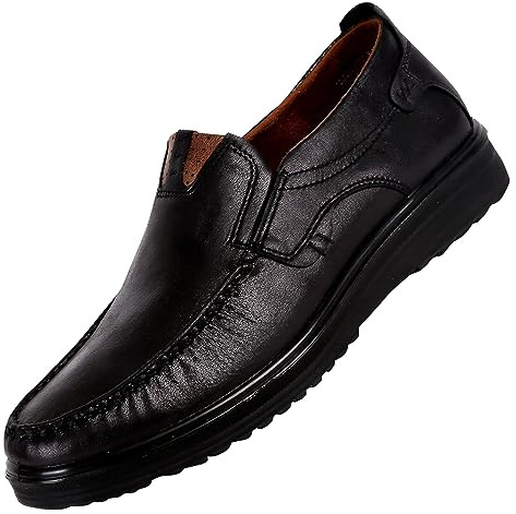 Zapatos informales de cuero para hombre, sin cordones, antideslizantes, para exteriores, con suela de goma, para caminar, tenis ligeros, transpirables, cómodos, para negocios, vestido formal, Black
