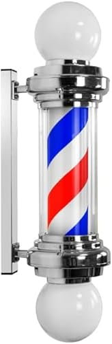 Barber Pole, lámpara de barbero LED LED de 75 cm para Belleza, peluquería, barbería, lámpara LED giratoria e iluminada de Paredes Impermeables, en Blanco y Negro, rojowhite, Plateado platead