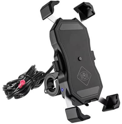 Handyhalterung Fahrrad Für Roller Motor Motorrad Handy Halter Halterung mit QC 3,0 USB Qi Wireless Ladegerät Handyhalterung Motorrad(QC3.0 and Wireless)