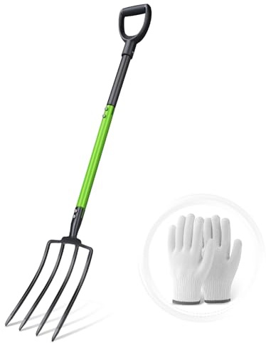 GARDENWORK Heavy-Duty Pitch Fork for Garden, 4-Speed Fork for Horticultural Composting, Fiberglass Handle High Carbon Steel Fork Head (45 Inches)