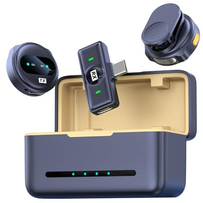 Yctze Microfono Lavalier Professionale con Clip Wireless, Microfono a Bavero con Trasmissione a Lungo Raggio 2.4G 50M ENC, Cancellazione del Rumore, qualità CD, Clip Posteriore Magnetica (Tipo-C)