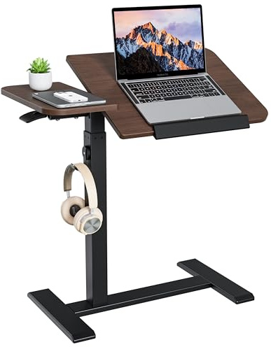 ETHU Neigbare Laptoptisch Höhenverstellbar Beistelltisch mit Gasfeder | Geteilter Pflegetisch für Bett & Sofa mit Rollen; Mobiler Betttisch mit große Arbeitsplatte(71x40cm), Beidseitig montierbar