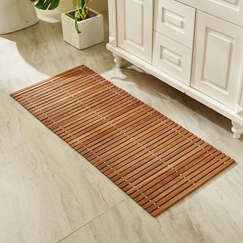 Organizedlife Badematte Holz, Teakholz rutschfest Badvorleger, Duschmatte, Holzduschmatte, Badezimmerteppich, Dusch Vorleger, Stabmuster (50 x 118 cm (Rechteckig))