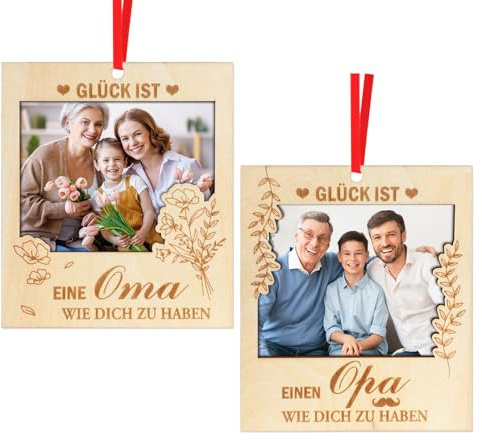 HOWAF Oma und Opa Geschenke, Bilderrahmen Oma und Opa, Kühlschrankmagnete Fotorahmen Holz für Weihnachtsgeschenke Großeltern Geburtstag Jahrestag Weihnachten Geschenk, A