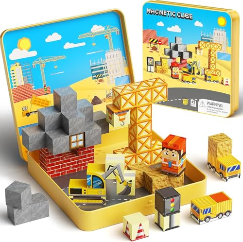 Magnetic Blocks, Magnetic Building Blocks Travel Toys with Portable Iron Storage Box, 49PCS Magnet Tiles Cubes Construction Stacking Toys Educational Birthday Gift for Kids Boys Girls Ages 3-8 Years
