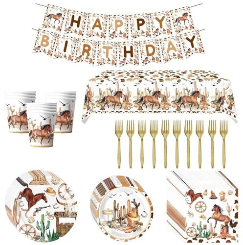 Pferde Partygeschirr Geburtstag Party Geschirr Western Babys Dusche Einweggeschirr Pferd Thema Geburtstag