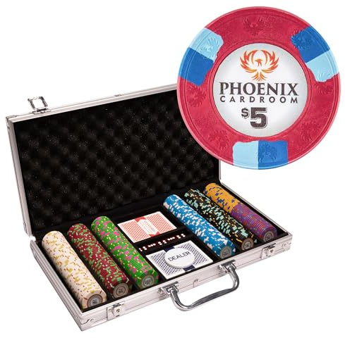 Playzaic 300-piece Aluminum Phoenix Poker Chip Case - 10-gram Real Clay Set - Casino Chips for Texas Holdem, Blackjack - Betting Game Accessories