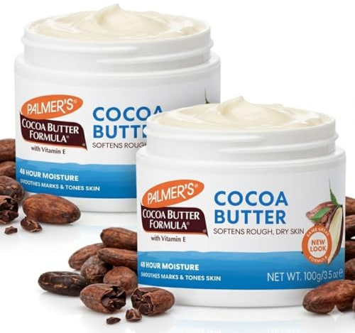 Palmers Cocoa Butter Moisturizer Cream with Vitamin E – Rich Body Butter for Dry Skin Relief – Natural Emollient Hydrating Cream 2 x 100g